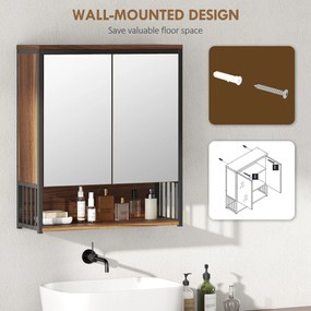 HOMCOM Wisząca szafka z lustrem do łazienki, Szafka łazienkowa z MDF i płyty wiórowej, Brązowa