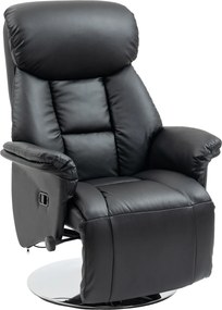HOMCOM Fotel Relaksacyjny z Funkcją Leżenia, Skóra Ekologiczna, Podnóżek, do 150 kg, 78 x 80 x 109 cm, Czarny