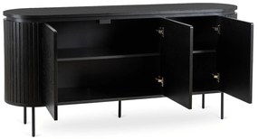 Komoda do Salonu BECK 160 cm Czarna Trzydrzwiowa Ryflowana Nowoczesna