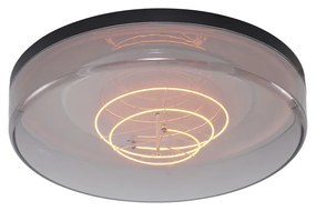 Lampa sufitowa czarna z dymionym szkłem 35,5 cm z wbudowanym ściemnianym LED - Fira Nowoczesny Oswietlenie wewnetrzne