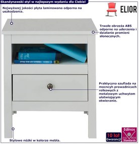 Biała skandynawska szafka nocna z szufladą - Omaron 16X
