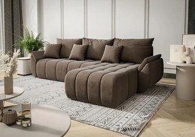 Welurowa brązowa sofa w kształcie litery L - Ikto