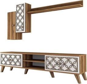 Nowoczesna szafka pod telewizor – 180 x 44 x 35 cm – Orzech i biel – Melamina