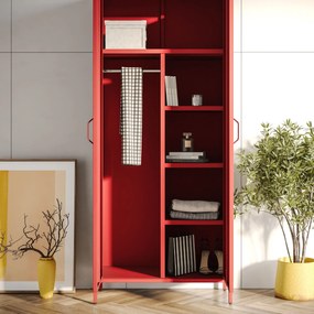Szafa na ubrania metalowa czerwona FLAVIO, 800 x 1850 x 450 mm