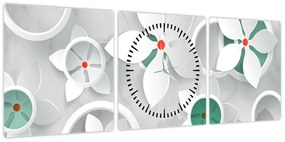Obraz kwiatowej abstrakcji (z zegarem) (90x30 cm)