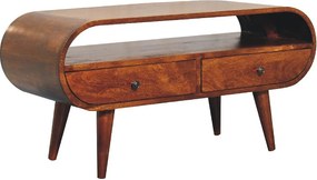 Okrągły mebel pod telewizor Artisan Furniture z drewna kasztanowego, 2 szuflady, 1 otwarta półka, brązowy