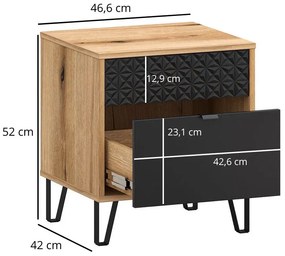 Szafka nocna z szufladą na nóżkach dąb evok + czarny C4-S97