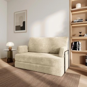 Masseno Sofa piankowa LADIA z funkcją spania, Kanapa z pianki do salonu, Bezmontażowa, Tkanina sztruksowa – Kremowy TILIA 03
