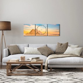 Obraz egipskich piramid (z zegarem) (90x30 cm)
