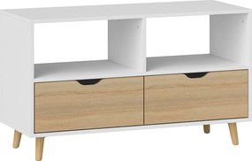 HOMCOM Szafka RTV z szufladami, Otwarci Półki, drewno, 99 x 39 x 58 cm, Biały