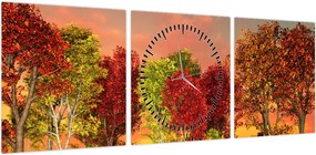 Obraz - Kolorowe drzewa (z zegarem) (90x30 cm)