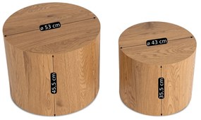 Zestaw Stolików Kawowych LEILA 43 cm/53 cm Dąb Naturalny Skandynawski Loft