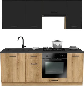 Zestaw Mebli Kuchennych MODERN 200 cm Dąb Evoke/Czarny Loftowy