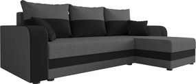 Rozkładana narożna sofa VALERIO 238x140 cm, ciemnoszara/antracytowa, uniwersalna + 2 poduszki GRATIS