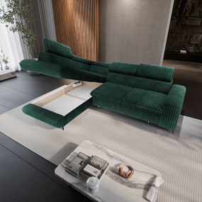 Masseno Narożnik VELISS z funkcją spania i pojemnikiem na pościel Rozkładana sofa do Salonu - Butelkowa zieleń, TILIA 39