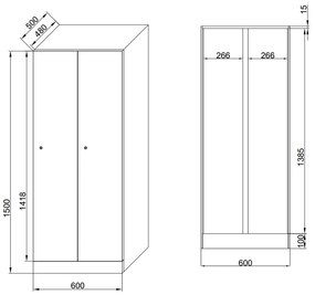 Szafka ubraniowa z ławką, 2-drzwiowa, 1875 x 600 x 500/800 mm, zamek obrotowy, drzwi zielone