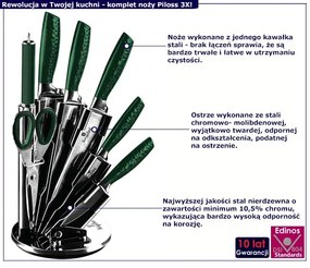 Zielony komplet noży na obracanym stojaku - Piloss 3X