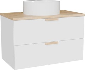 Wisząca szafka łazienkowa z okrągłą umywalką nablatową – Biała – S80 cm – AVORELI