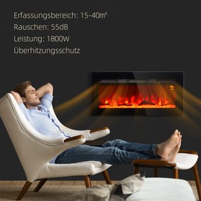 HOMCOM Elektryczny Kominek ścienny z pilotem, sztuczne polana i kryształy, 1800W, Czarny