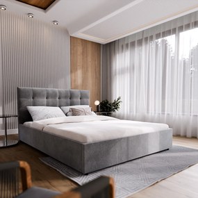 Masseno Łóżko Tapicerowane APE z pojemnikiem na pościel - Szary - COSMIC 160 / 140x200 cm