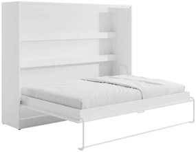 Łóżko chowane w szafie 140 × 200 cm – Otwieranie poziome manualne – oświetlenie LED – Białe –  RAPILI