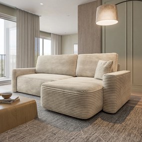 Masseno Narożnik NERI z funkcją spania i pojemnikiem na pościel Narozniki L, Rozkładana sofa - Kremowy, TILIA 03
