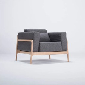 Fotel z konstrukcją z drewna dębowego z ciemnoszarą tekstylną poduszką Gazzda Fawn