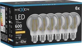 Mexen Vintis 6x żarówka filament LED E27, A60, 8W, Ciepła - 2200K, 600 lm, smoke - L150-E27-0822-70x06