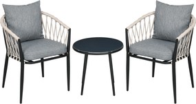 Outsunny Zestaw mebli ogrodowych dla 2 osób z 1 stołem, 2 krzesłami z poduszkami siedziskowymi, zestaw na balkon, stal, szary