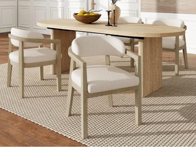 Zestaw 4 krzeseł z litego drewna - Wygięte oparcie - Z podłokietnikami - Pokrycie z weluru bouclé - Naturalny