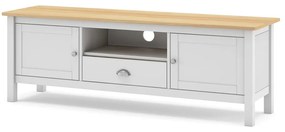 Biało-naturalna szafka pod TV z drewna sosnowego 158x53 cm Misti – Marckeric