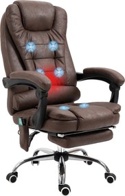 Vinsetto Masujący Fotel Biurowy z Funkcją Leżenia i Ogrzewania, Obrotowy, Ergonomiczny, do 120 kg, Brązowy