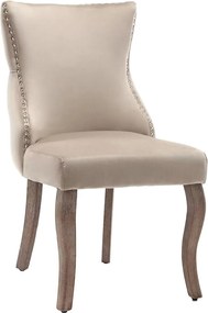 Zestaw 6 aksamitnych krzeseł gondolowych - nogi z litego drewna - beż