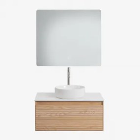 Zestaw Wiszących Mebli Łazienkowych Z Drewna Jesionowego Tedrik Popielaty Brąz & Okrągły Ceramiczny - Sklum