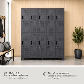 Szafka BHP ubraniowa, skrytkowa, perforowana, 10 skrytek, antracytowa, 1360x1720x450 mm: BARTEK PRO
