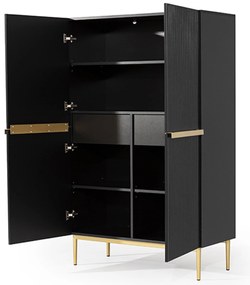 Komoda wysoka Nicole 100 cm - czarny mat / złote nóżki