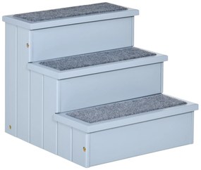 PawHut Schody dla Zwierząt Domowych z Dywanikiem Schowek Drewno Sosnowe Szary 405x445x38 cm | Aosom PL