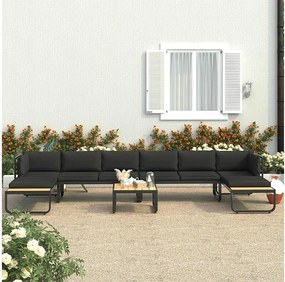 Zestaw wypoczynkowy narożny ogrodowy z aluminium i WPC z poduszkami - Ciemnoszary i brązowy