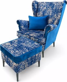 Wygodny fotel wypoczynkowy uszak z podnóżkiem Vintage Carpet