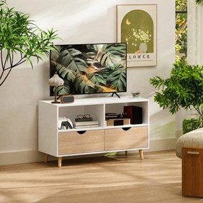 HOMCOM Szafka RTV z szufladami, Otwarci Półki, drewno, 99 x 39 x 58 cm, Biały