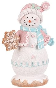 Dekoracja świąteczna Bałwanek piernikowy w kolorowym stroju, poliresin