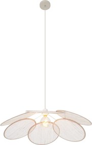 Lampa wisząca Japandi kremowa z lnianym abażurem - Aisha