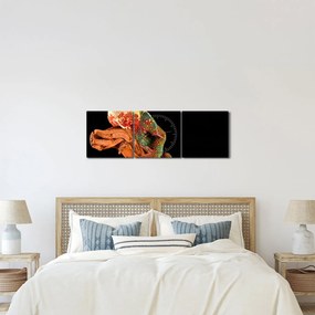 Obraz kameleona na gałęzi (z zegarem) (90x30 cm)