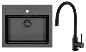ALVEUS SETA23228 - Zlew kuchenny ATROX+bateria zlewozmywakowa MINTAS 34cm granit/czarny
