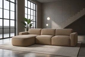 Narożnik w kształcie L zaokrąglony Cursal, tkanina Poso, Ciemnobeżowy, Lewy