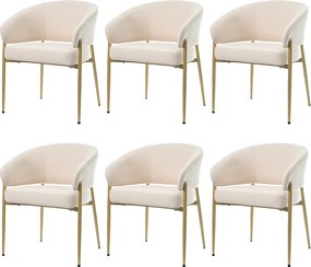 Zestaw 6 krzeseł do jadalni - 58 x 61 x 78 cm - Styl nowoczesny - nogi w kolorze złotym - aksamit - beż