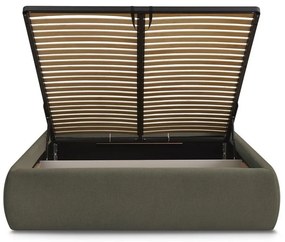 Ciemnozielone tapicerowane łóżko dwuosobowe ze schowkiem/bez zagłówka ze stelażem 180x200 cm Inera – Bobochic Paris