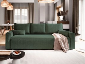 Masseno Sofa MENI z funkcją spania i pojemnikiem na pościel, Rozkładana sofa - Butelkowa zieleń, POSO 14