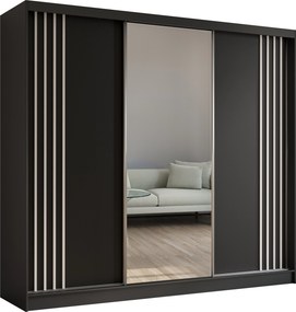 Szafa Przesuwna NELVIA 240 cm z Lustrem Szafa Trzydrzwiowa Czarna
