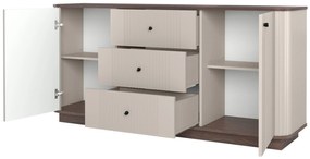 Komoda Vesper 160 cm z szufladami - kaszmir / orzech / czarne uchwyty